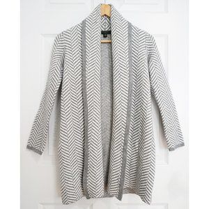 Ann Taylor Petite Herringbone Shawl Collar Open Long Wool Blend Cardigan Pockets